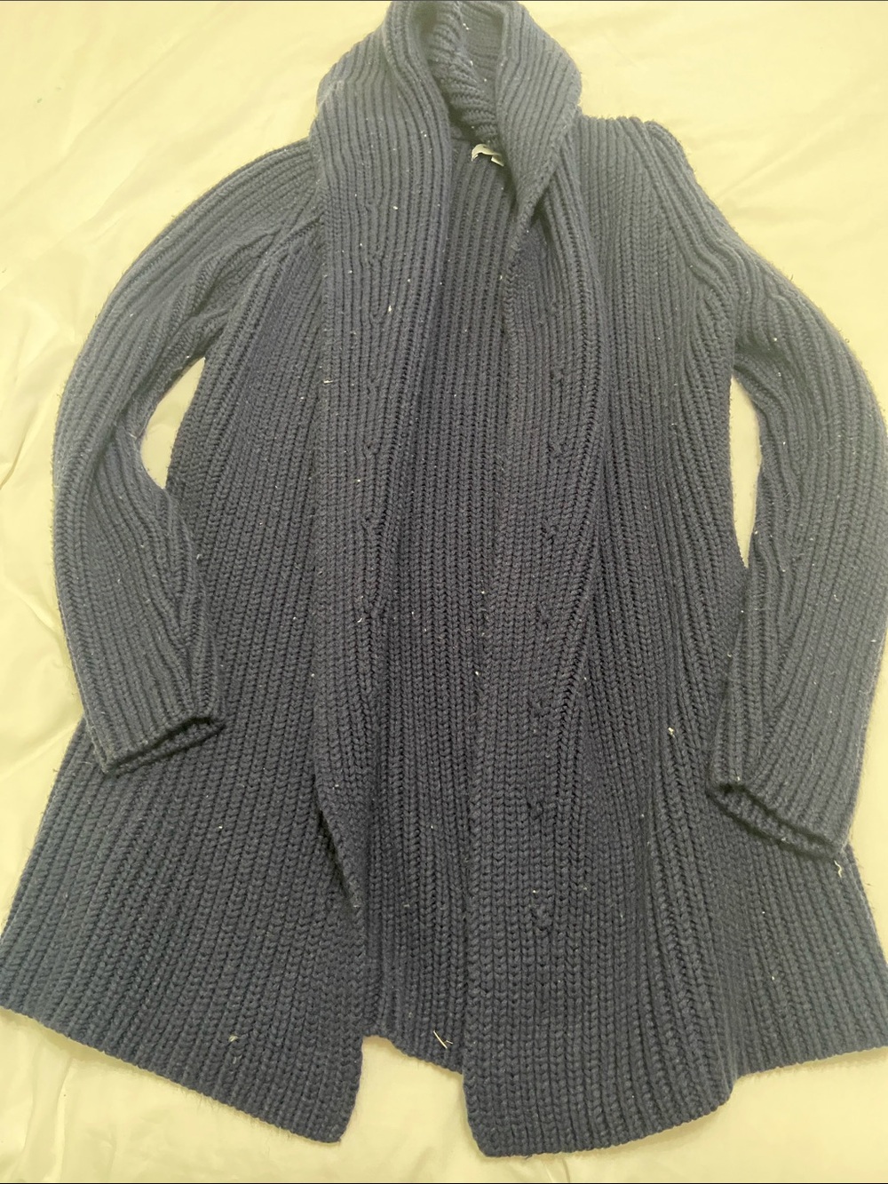 Open-Front Ribbed Longline Cardigan Sweater - Navy